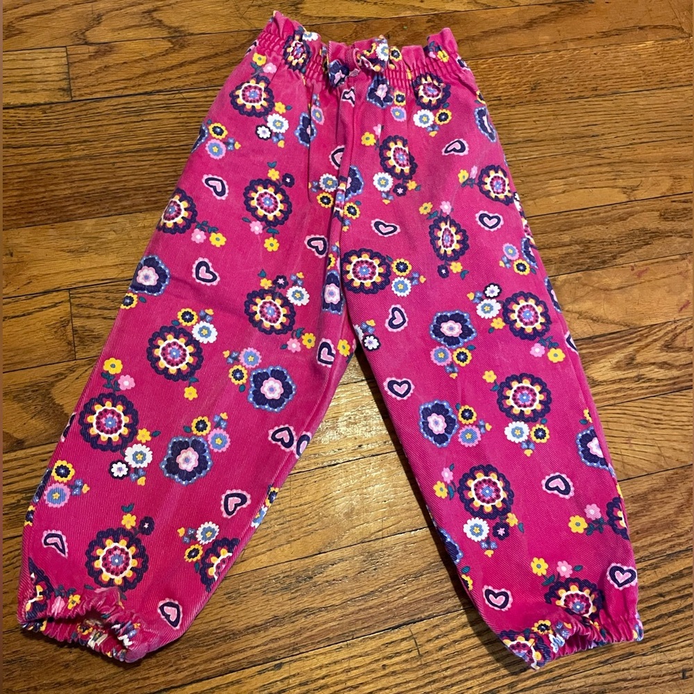 Vintage MADE IN USA Toddler Girls Pants Pink Floral With Hearts size 3T